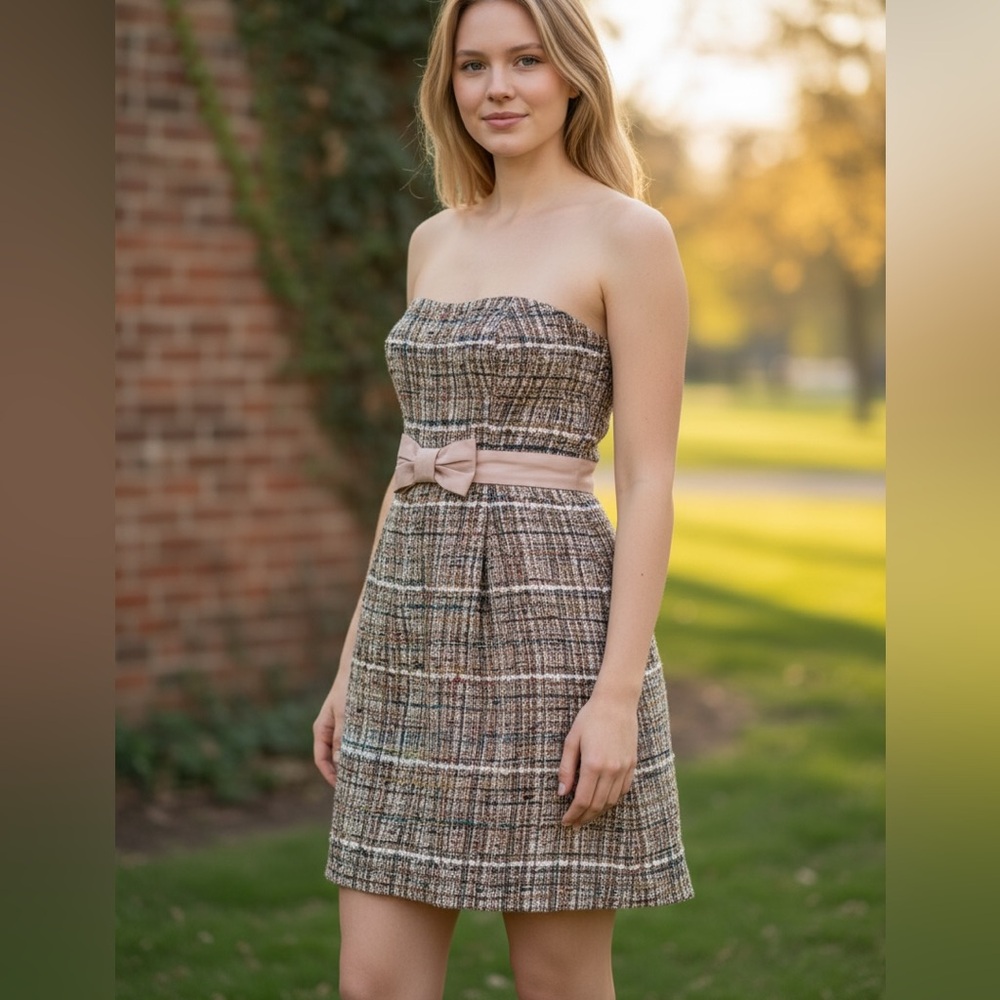 Caramelo of Spain strapless tweed dress